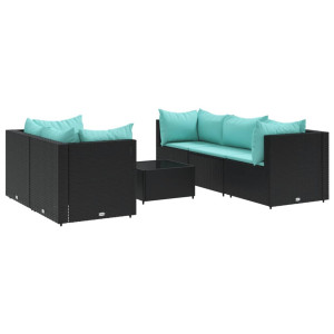6 pcs conjunto lounge de jardim c/ almofadões vime PE preto H