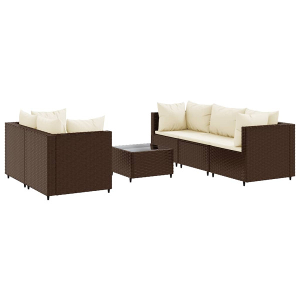 Set muebles de jardín 6 piezas y cojines ratán sintético marrón M 2