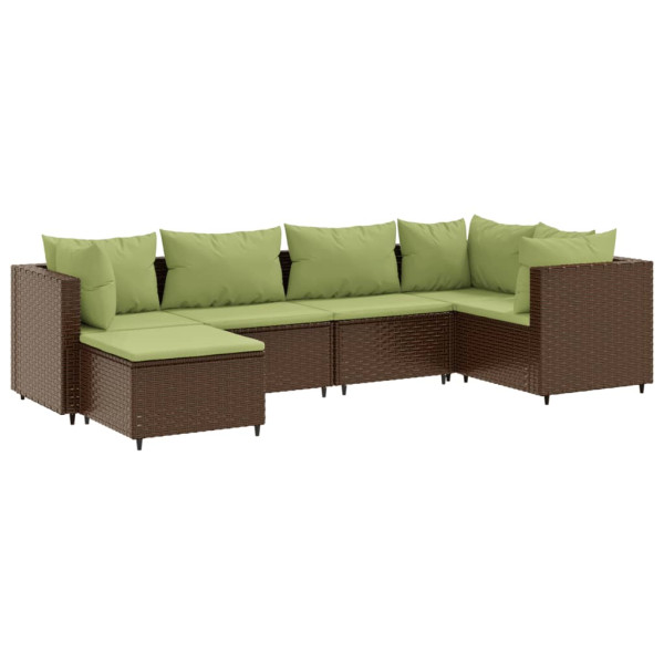 Set muebles de jardín 6 piezas y cojines ratán sintético marrón M 2