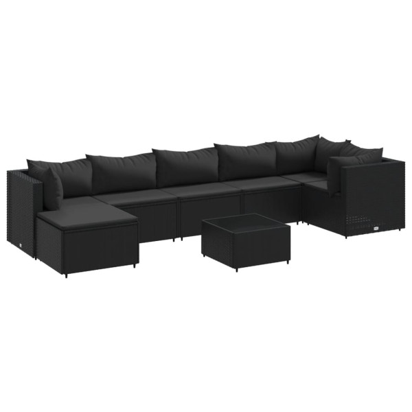 8 pcs conjunto lounge de jardim c/ almofadões vime PE preto M 2