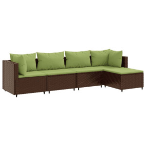 Set muebles de jardín 5 piezas y cojines ratán sintético marrón H