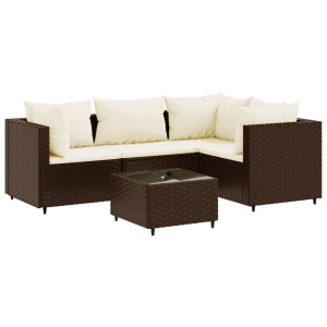 Set muebles de jardín 5 piezas y cojines ratán sintético marrón H
