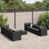 9 pcs conjunto lounge de jardim c/ almofadões vime PE preto 1