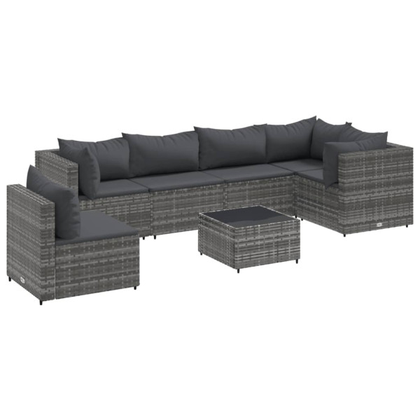Set de muebles de jardín 7 pzas y cojines ratán sintético gris M 2