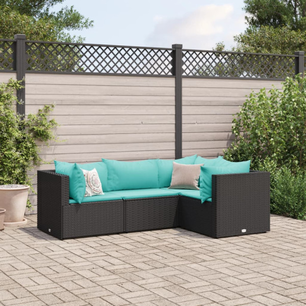 4 pcs conjunto lounge de jardim c/ almofadões vime PE preto D