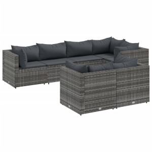Set de muebles de jardín 7 pzas y cojines ratán sintético gris H