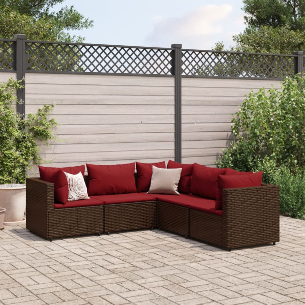5 pcs conjunto lounge jardim c/ almofadões vime PE castanho D