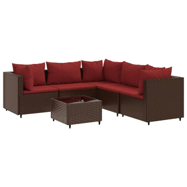 Set muebles de jardín 6 piezas y cojines ratán sintético marrón M 2