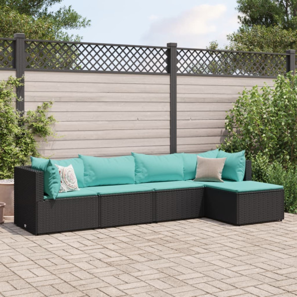 5 pcs conjunto lounge de jardim c/ almofadões vime PE preto D