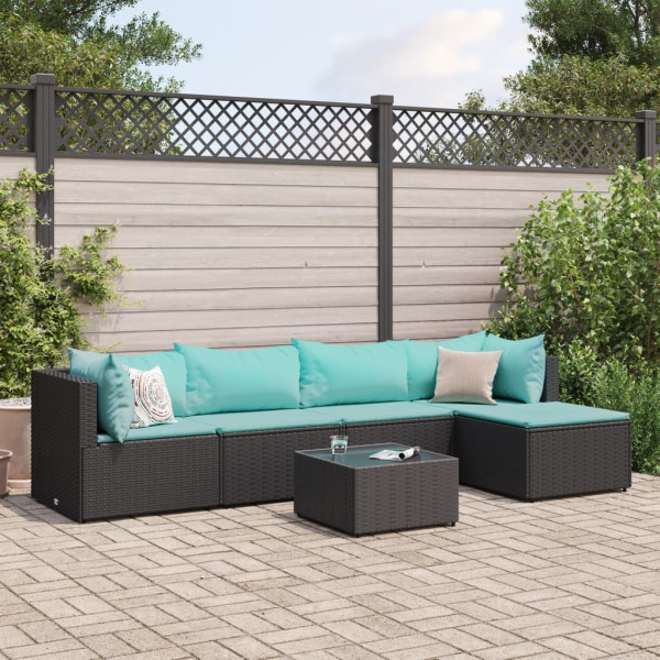 Set muebles de jardín 6 piezas y cojines ratán sintético negro D