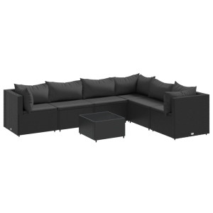 7 pcs conjunto lounge de jardim c/ almofadões vime PE preto H
