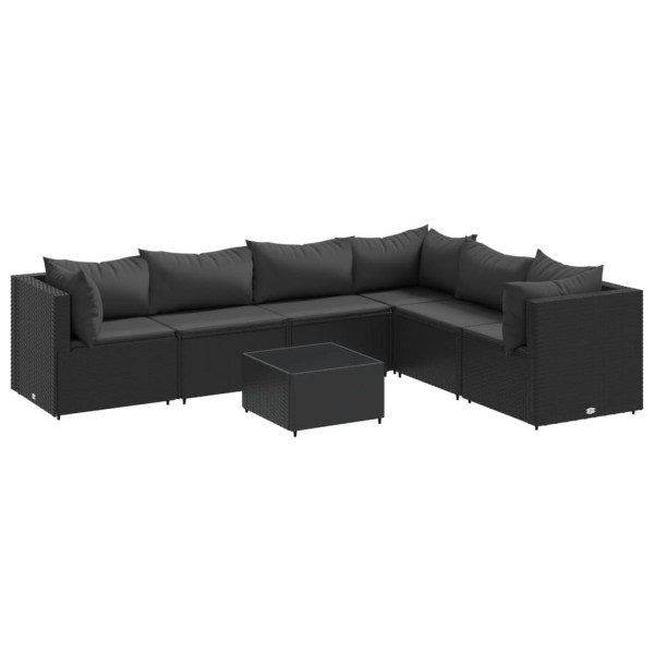 Set de muebles de jardín y cojines 7 pzas ratán sintético negro M 2