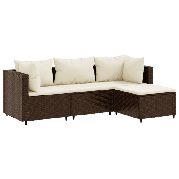 Set muebles de jardín 4 piezas y cojines ratán sintético marrón M 2