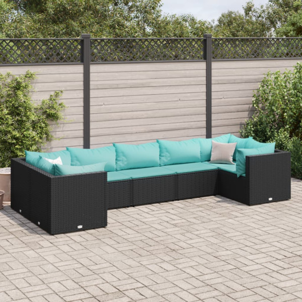 Set de muebles de jardín y cojines 7 pzas ratán sintético negro D