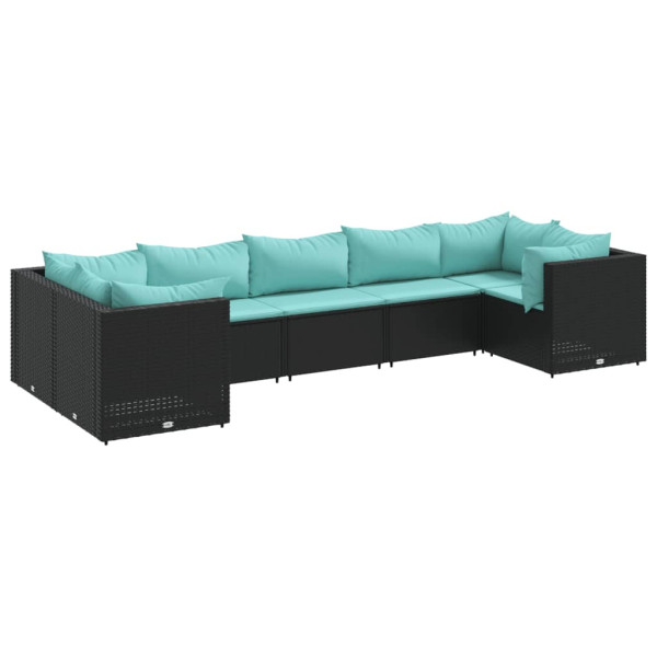 7 pcs conjunto lounge de jardim c/ almofadões vime PE preto M 2
