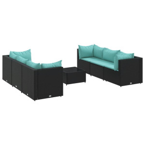 Set de muebles de jardín y cojines 7 pzas ratán sintético negro H
