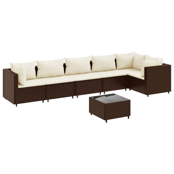 Set muebles de jardín 7 piezas y cojines ratán sintético marrón M 2