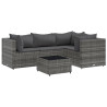 5 pcs conjunto lounge de jardim c/ almofadões vime PE cinzento 2