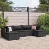 Set muebles de jardín 6 piezas y cojines ratán sintético negro 1