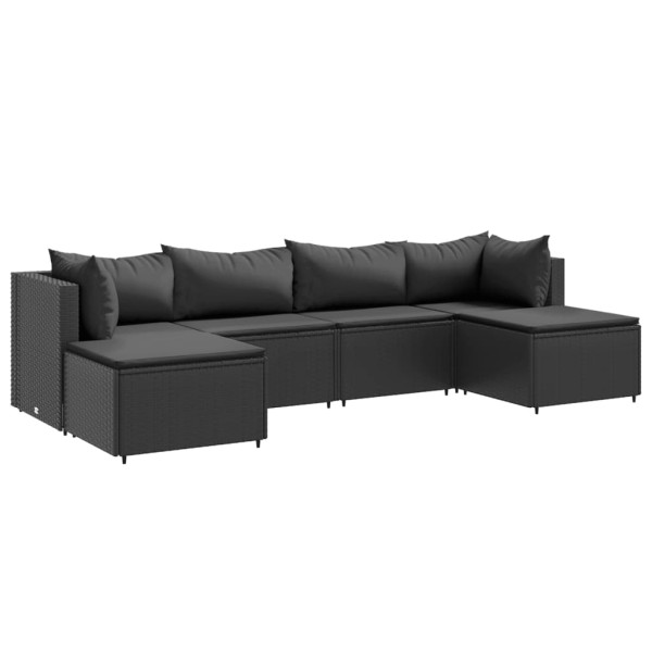 6 pcs conjunto lounge de jardim c/ almofadões vime PE preto M 2
