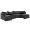 6 pcs conjunto lounge de jardim c/ almofadões vime PE preto 2