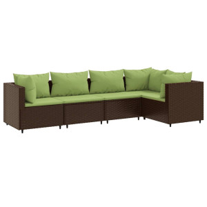 Set muebles de jardín 5 piezas y cojines ratán sintético marrón H