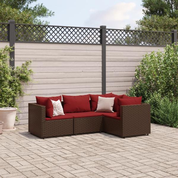 4 pcs conjunto lounge jardim c/ almofadões vime PE castanho D