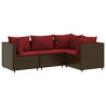 4 pcs conjunto lounge jardim c/ almofadões vime PE castanho 2