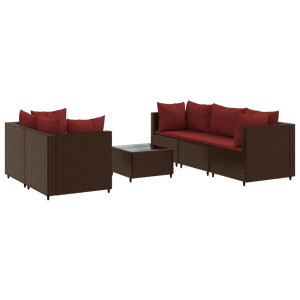 Set muebles de jardín 6 piezas y cojines ratán sintético marrón H