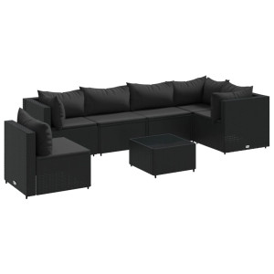 Set de muebles de jardín y cojines 7 pzas ratán sintético negro H