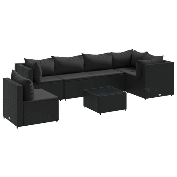 Set de muebles de jardín y cojines 7 pzas ratán sintético negro M 2