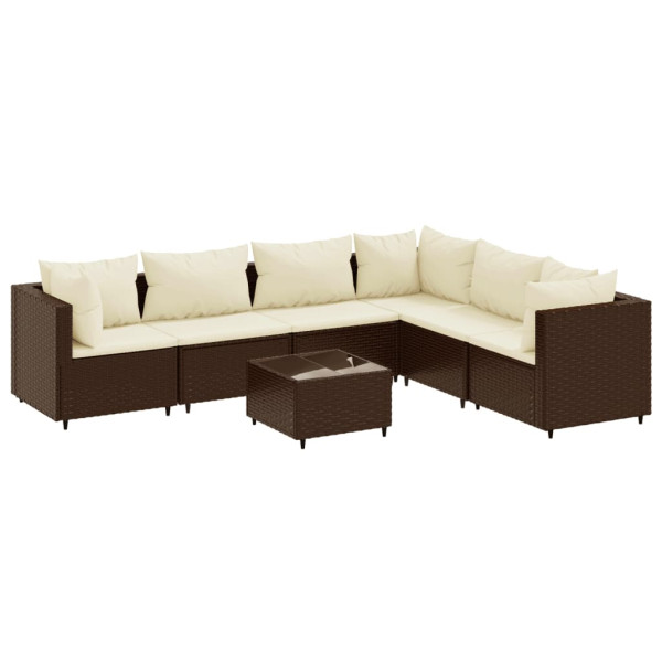 Set muebles de jardín 7 piezas y cojines ratán sintético marrón M 2