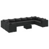 11 pcs conjunto lounge de jardim c/ almofadões vime PE preto 2