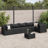 7 pcs conjunto lounge de jardim c/ almofadões vime PE preto 1