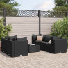Set muebles de jardín 6 piezas y cojines ratán sintético negro 1