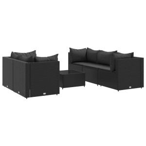 6 pcs conjunto lounge de jardim c/ almofadões vime PE preto H