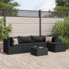 Set muebles de jardín 6 piezas y cojines ratán sintético negro 1