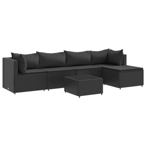 Set muebles de jardín 6 piezas y cojines ratán sintético negro H