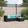 4 pcs conjunto lounge de jardim c/ almofadões vime PE preto 1