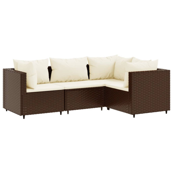 Set muebles de jardín 4 piezas y cojines ratán sintético marrón M 2