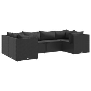 Set muebles de jardín 6 piezas y cojines ratán sintético negro H