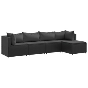 Set de muebles de jardín 5 pzas y cojines ratán sintético negro H