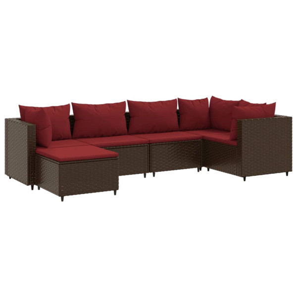 Set muebles de jardín 6 piezas y cojines ratán sintético marrón M 2