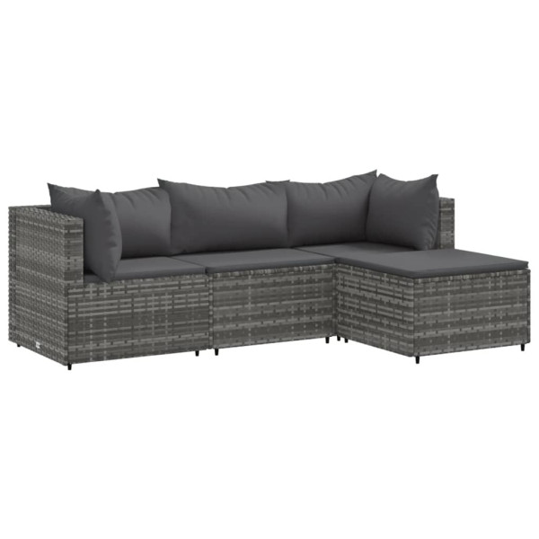 Set de muebles de jardín 4 pzas y cojines ratán sintético gris M 2