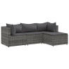 4 pcs conjunto lounge de jardim c/ almofadões vime PE cinzento 2