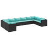 10 pcs conjunto lounge de jardim c/ almofadões vime PE preto 2