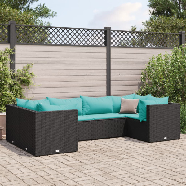 Set muebles de jardín 6 piezas y cojines ratán sintético negro D