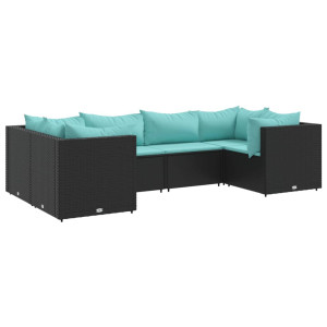 6 pcs conjunto lounge de jardim c/ almofadões vime PE preto H