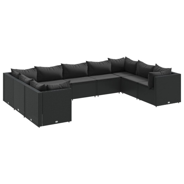 9 pcs conjunto lounge de jardim c/ almofadões vime PE preto M 2