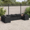 7 pcs conjunto lounge de jardim c/ almofadões vime PE preto 1
